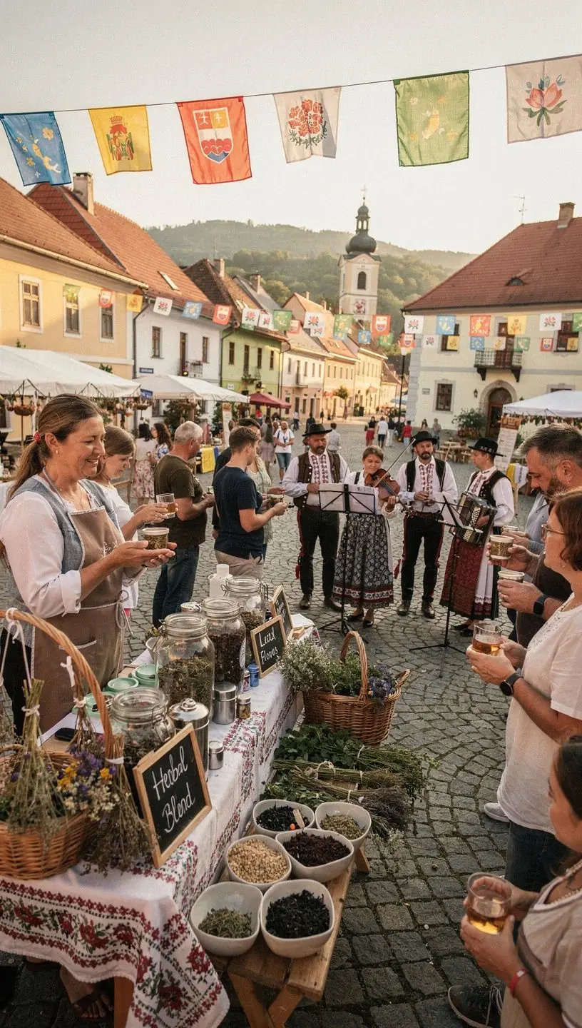 Čajový servis na stole s výhľadom na slovenskú prírodu